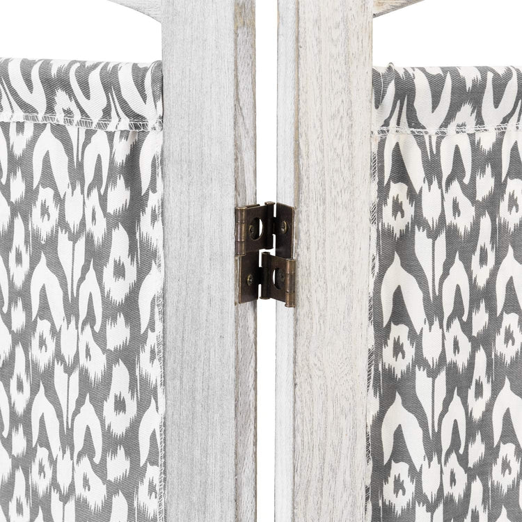Rustic Gray on White Louvered Design Room Divider with Wood Frame & Decorative Fabric Screen w/ 3-Panels-MyGift