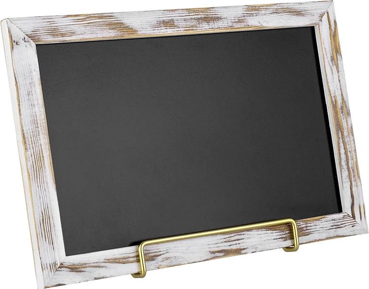 Whitewashed Wood Frame Chalkboard Sign with Brass Tone Metal Easel Stand, Tabletop Wedding, Event Message Board-MyGift