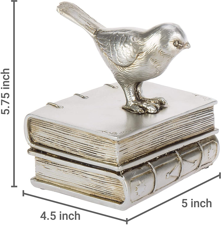 1 Pair, Silver-Colored Resin Decorative Birds and Books Bookends-MyGift
