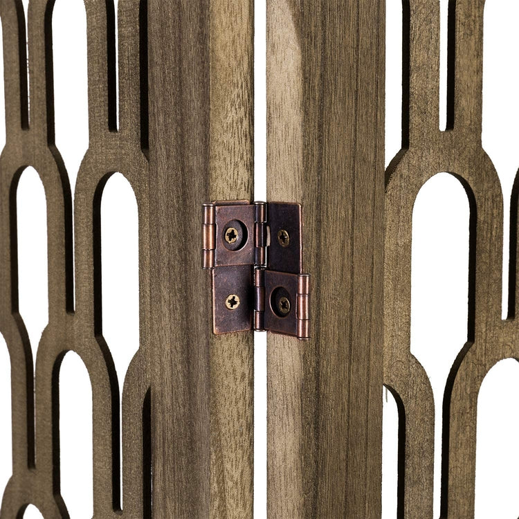 3-Panel Decorative Arch Cutout Art Deco Design Vintage Brown Wood Room Divider-MyGift