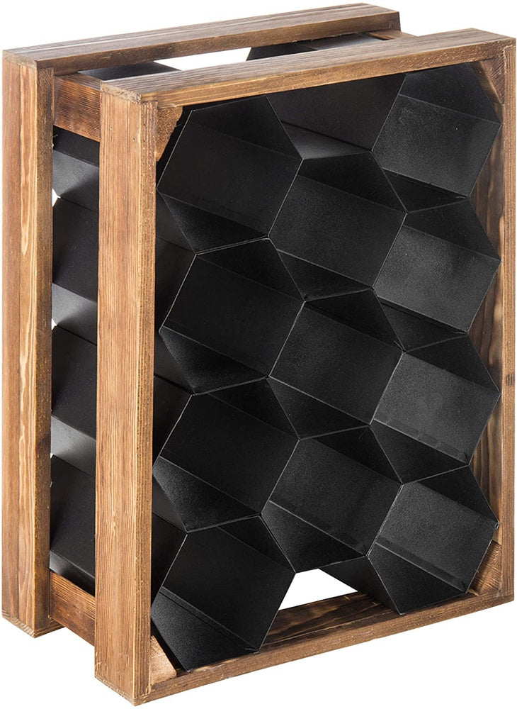 11-Bottle, Wood and Metal Countertop Honeycomb Design Wine Rack-MyGift