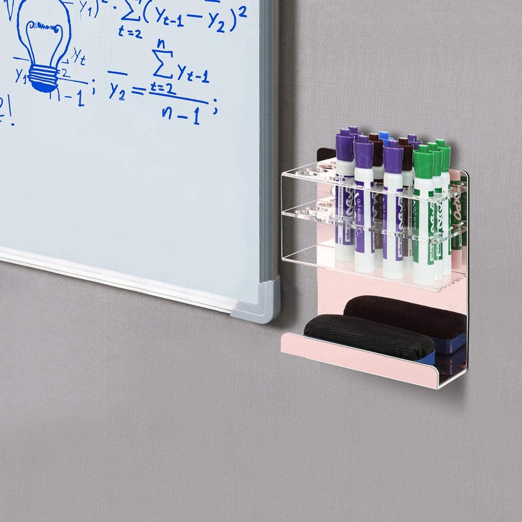 Wall Mounted Rose Gold Acrylic 15-Slot Dry Erase Whiteboard Marker and Eraser Storage Holder Stand-MyGift