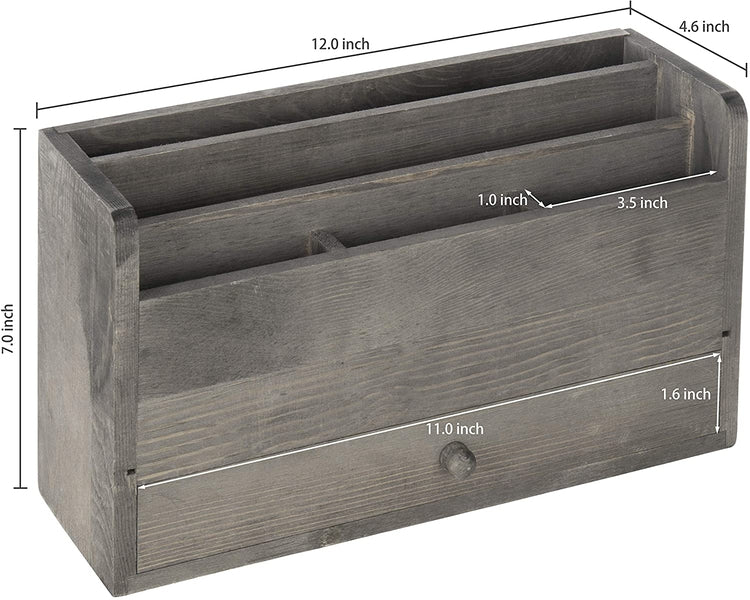 Rustic Gray Wood Desk Organizer & Office Document Storage with Pull Out Drawer-MyGift