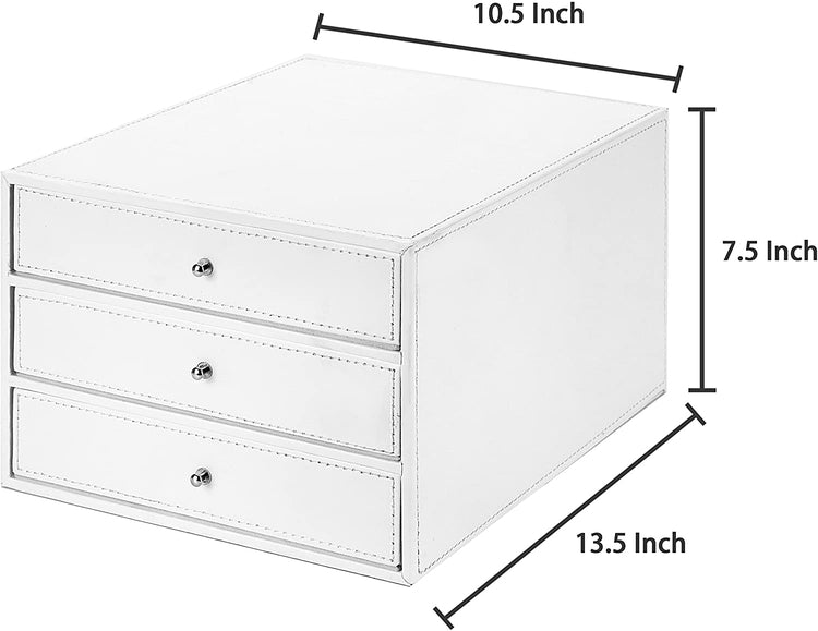 Executive 3-Drawer White Leatherette Office Filing Cabinet, Leatherette Jewelry Box-MyGift