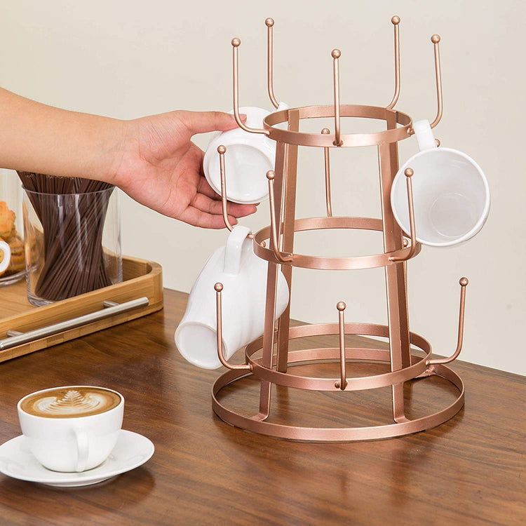 15-Hook Rose Gold-Tone Metal Coffee Mug and Cup Stand-MyGift