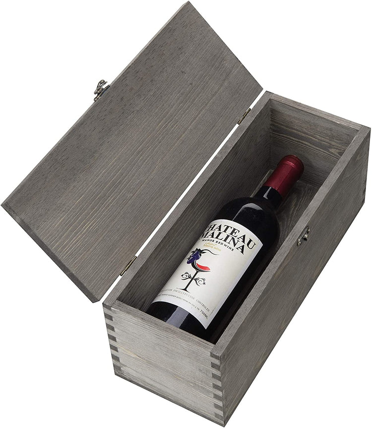 Gray Wood Wine Carrying Case with Antique Brass Handle, Vintage Wine Box-MyGift