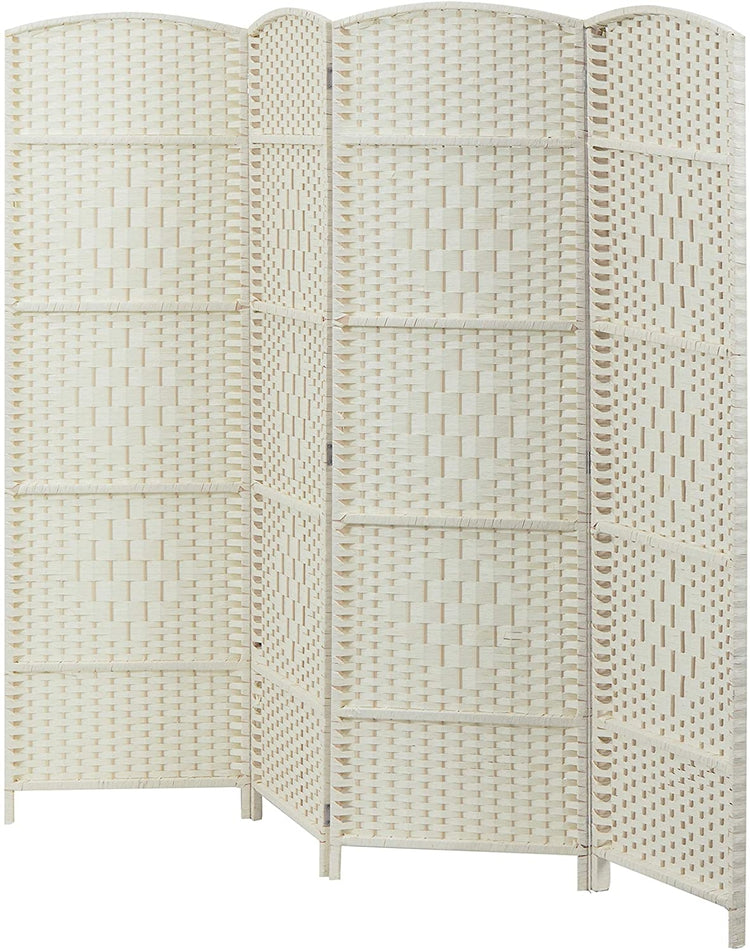 4-Panel Dual-Hinged Freestanding Woven Ivory Wood Room Divider-MyGift
