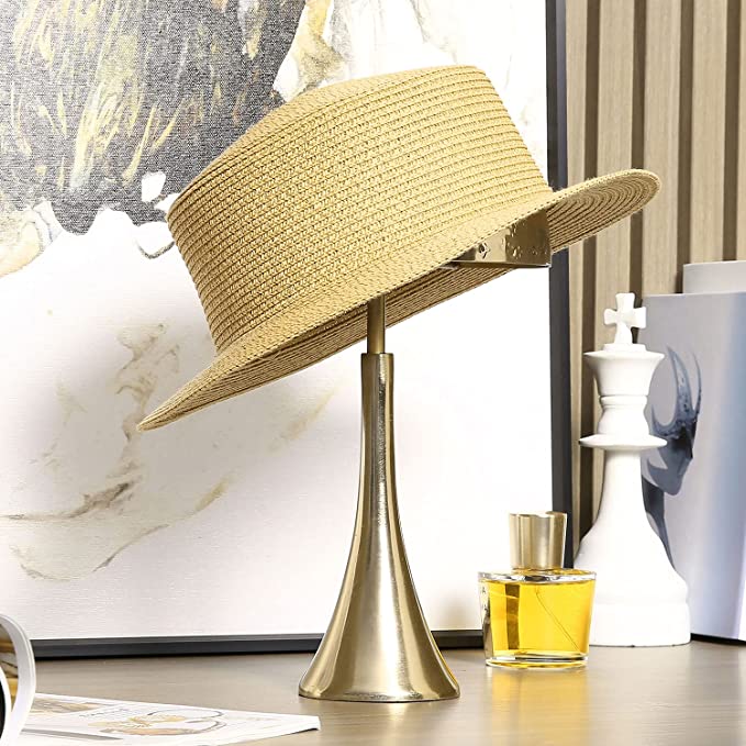 Freestanding Brass-Tone Metal Dome Hat Stand with Hammered Design, Long Wig Holder Stand-MyGift