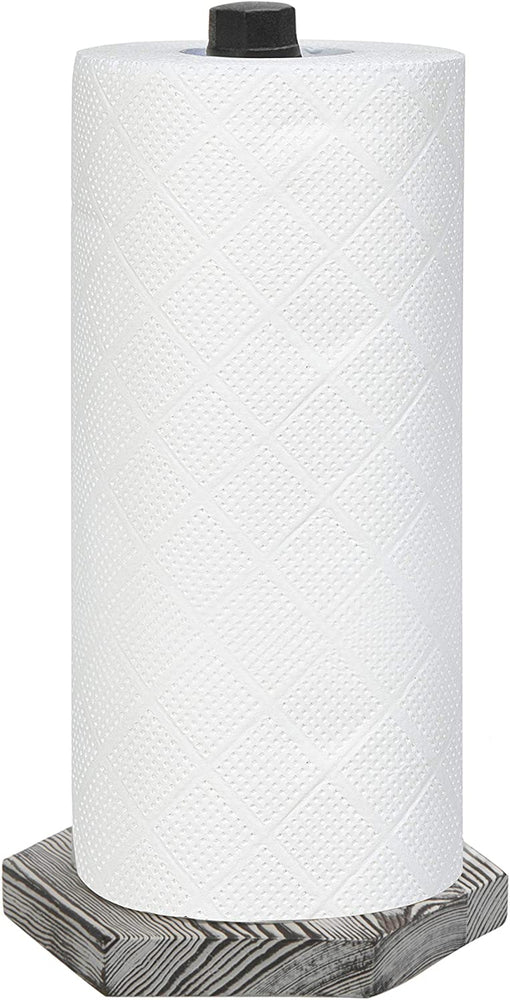 Black Industrial Pipe & White Washed Wood Countertop Paper Towel Holder-MyGift