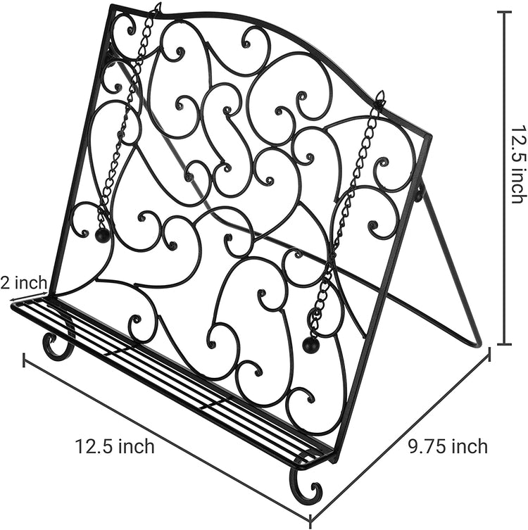 Black Metal Vintage Scrollwork Design Kitchen Cookbook Holder-MyGift