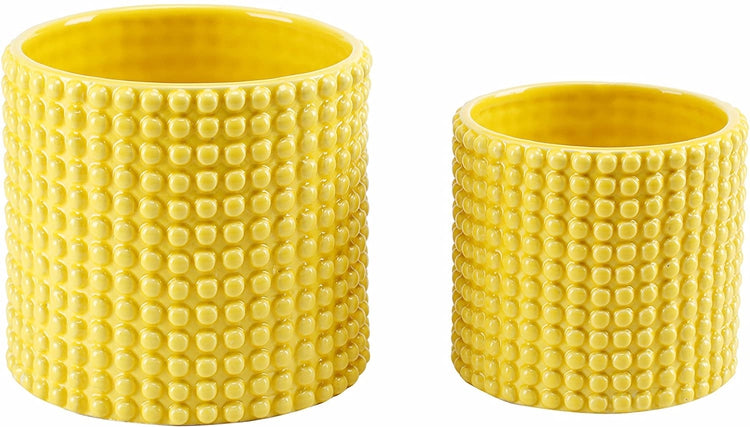 Set of 2 Yellow Ceramic Hobnail Textured Vintage Style Succulent Planters Flower Pots-MyGift