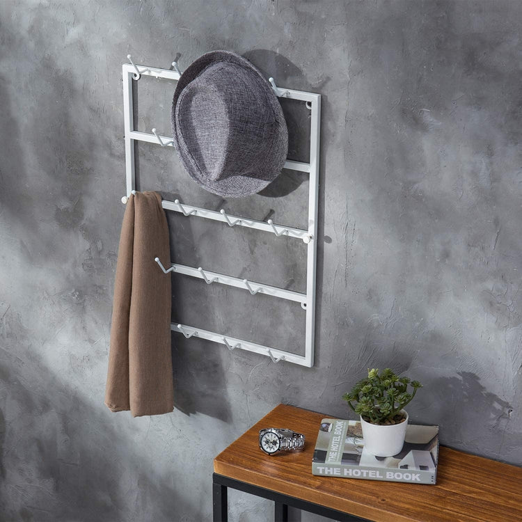 Country Rustic White Wall Mounted Metal Hat Display Rack-MyGift