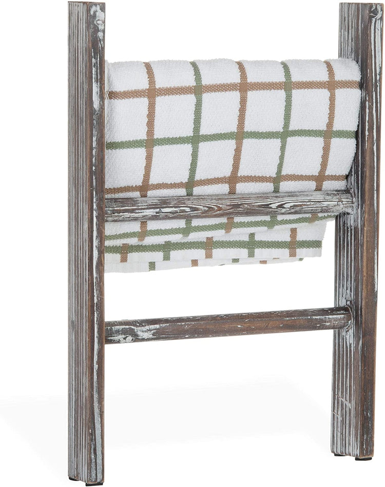 Torched Wood Countertop 16-Inch Ladder Kitchen Towel Rack-MyGift