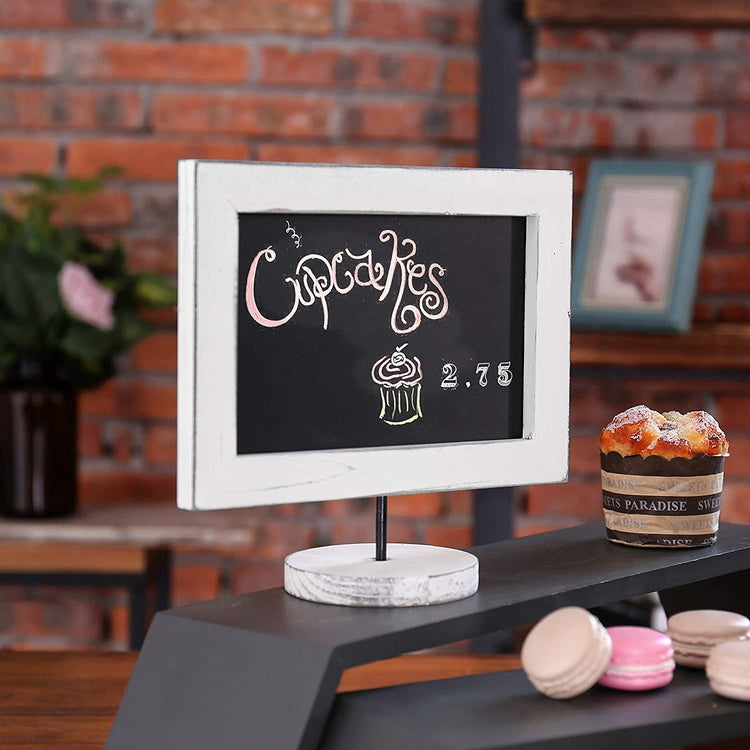 12-Inch Tabletop White Wood Vertical or Horizontal Framed Chalkboard Sign-MyGift