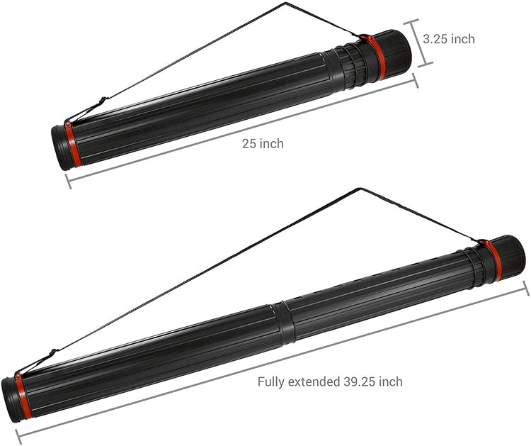Set of 2 Heavy Duty Black Telescoping Document Carrying Tubes w/ Adjustable Straps-MyGift