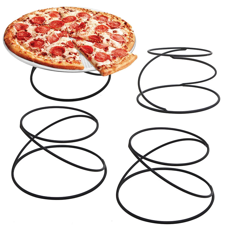 Set of 4, Black Metal Spiral Wire Tabletop Pizza Tray Serving Stands-MyGift