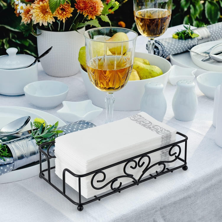 Tabletop Black Metal Folded Paper Towel Holder, Napkin Dispenser Tray for Dining Table-MyGift