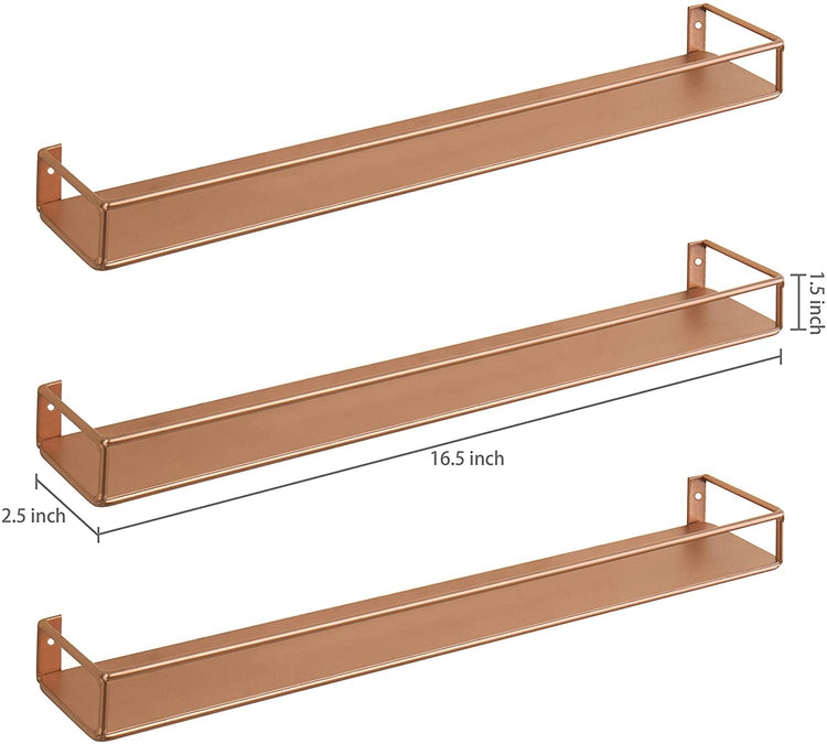 Set of 3, Modern Copper Metal Wall Mounted Display Racks-MyGift