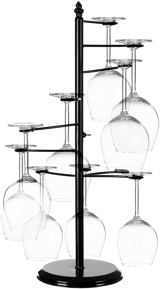 Black Freestanding Tabletop Stemware Rack, Spiraling 10 Wine Glass Holder-MyGift