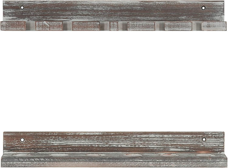 Torched Wood Vertical Fishing Pole Wall Storage Rack-MyGift