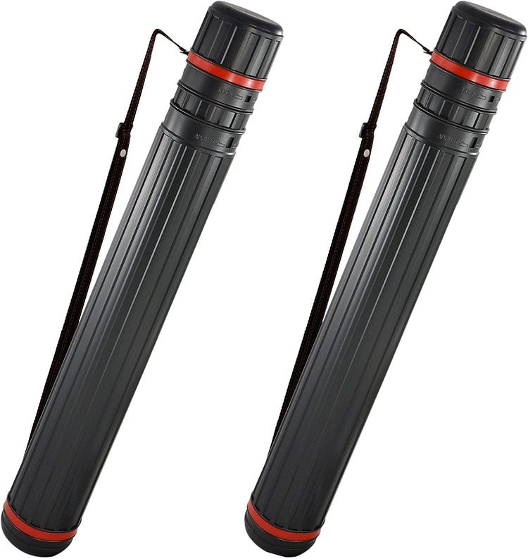 Set of 2 Heavy Duty Black Telescoping Document Carrying Tubes w/ Adjustable Straps-MyGift