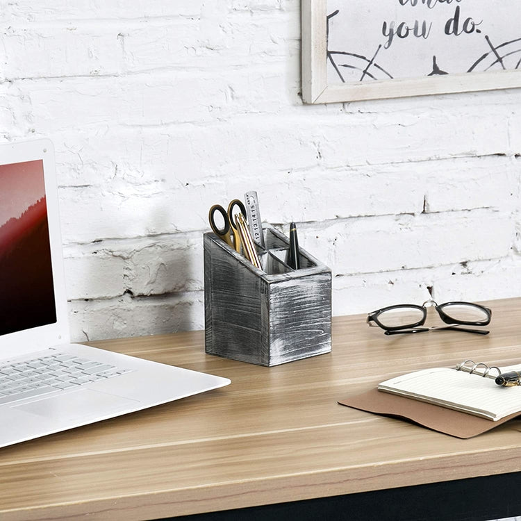 Rustic Gray Wood Office Supply Storage Organizer-MyGift