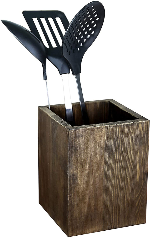 Coffee Brown Wood Kitchen Utensil Holder, Countertop Cooking Organizer-MyGift