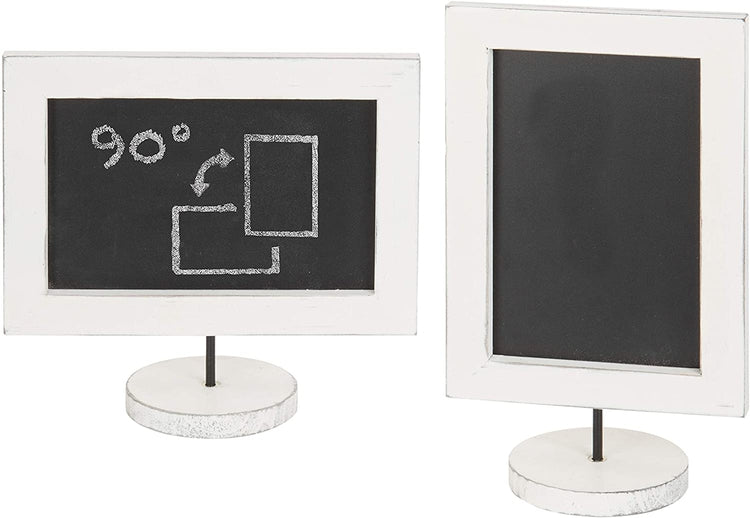 Set of 2, Tabletop Vintage White Wood Vertical Chalkboard Sign, Horizontal Framed Blackboard Sign-MyGift