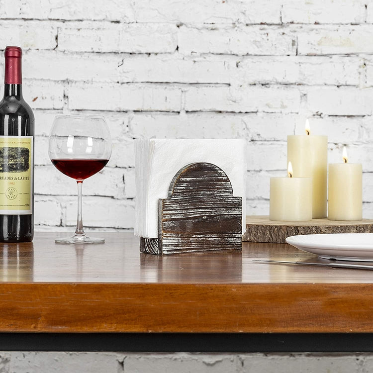 Rustic Torched Wood Arched Tabletop Napkin Holder-MyGift