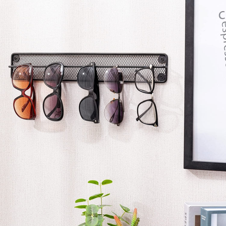 Sunglasses Holder Matte Black Metal Mesh Wall Mounted Eyewear Display Rack, Hanging Eyeglasses Storage Rail Case-MyGift