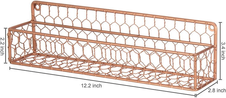 Set of 2 Wall-Mounted Copper-Tone Chicken Wire Spice Racks-MyGift