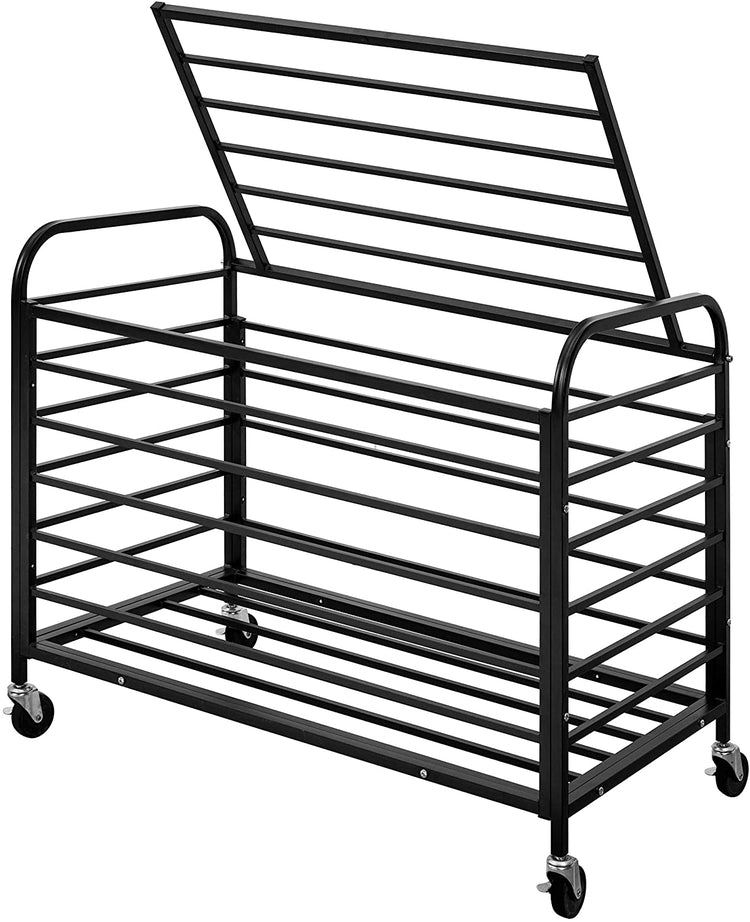 Black Metal Rolling Sports Ball Storage Cart with Lid-MyGift