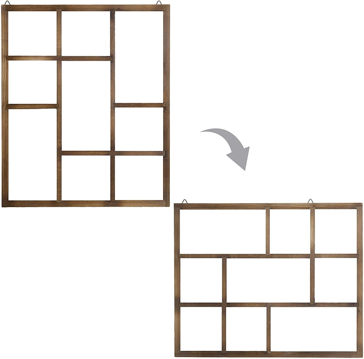 Brown 9-Compartment Wood Freestanding Shadow Box, Wall Mountable Shelf-MyGift