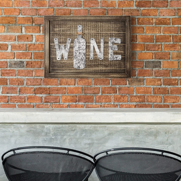 Brown Wood and Galvanized Metal Letter Wine Decorative Wall Mounted Sign Artwork-MyGift