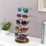 5-Tier Gold Metal Sunglasses Display Stand with Brown Wood Jewelry Holder Base, Retail Eyewear Rack-MyGift