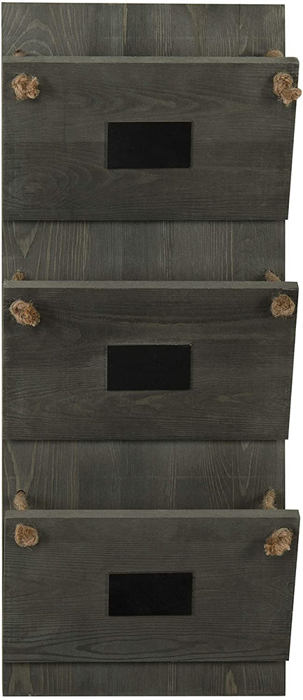 Gray Wood Wall-Mounted 3-Slot Mail Holder, Magazine Rack with Chalkboard Labels-MyGift