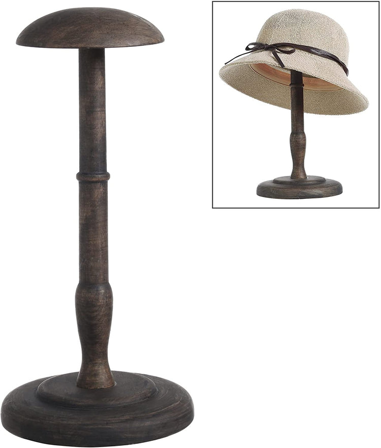 Antique Brown Wood Dome Shaped 13-Inch Hat / Wig Tabletop Display Stand-MyGift