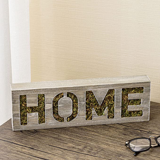 Wall Mounted Letter Cutout Table Decoration for Living Room, Rustic Brown Whitewashed Wood Home Letter Sign-MyGift