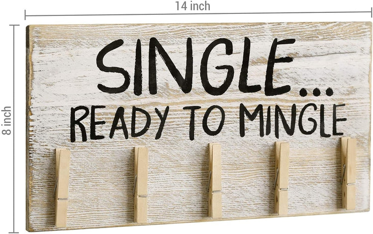 Whitewashed Wood, Single Ready to Mingle Lost Sock Sign, Wall Mounted Laundry Room Decor with 5 Clothes Pins-MyGift