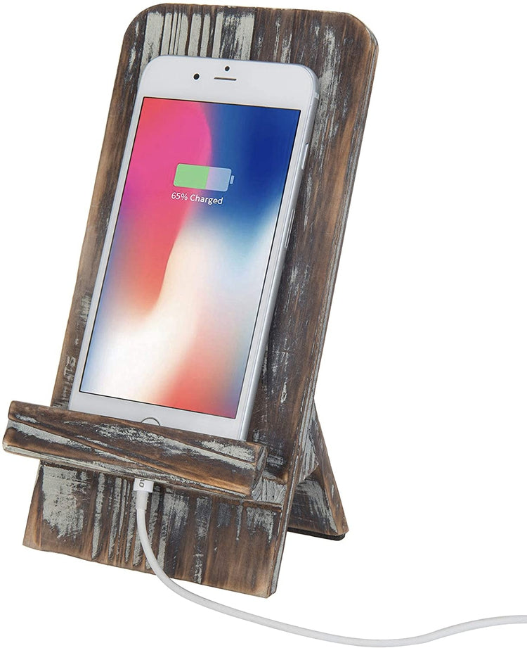 Rustic Barnwood Smartphone Dock Charging Stand, Desktop Cell Phone Cradle, Brown-MyGift
