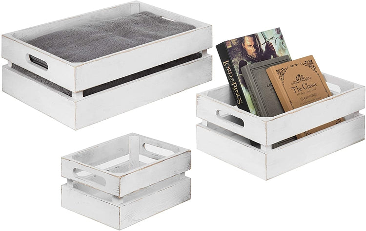 Set of 3, Vintage White Wood Nesting Storage Crates-MyGift