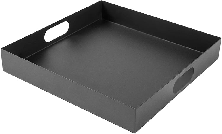 16 inch, Matte Black Square Metal Serving Tray with Oval Cutout Handles-MyGift