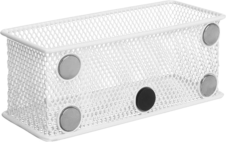 Set of 3, White Mesh Magnetic Storage Baskets, Office Supply Organizer-MyGift