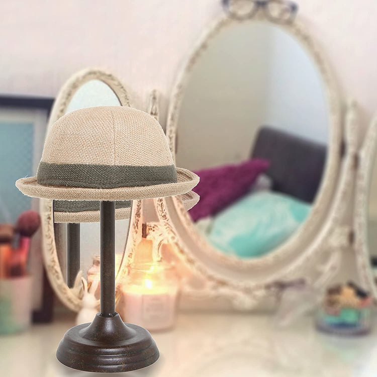 Dome Shaped Brown Metal Tabletop Hat Rack, Antique Wig Display Stand-MyGift