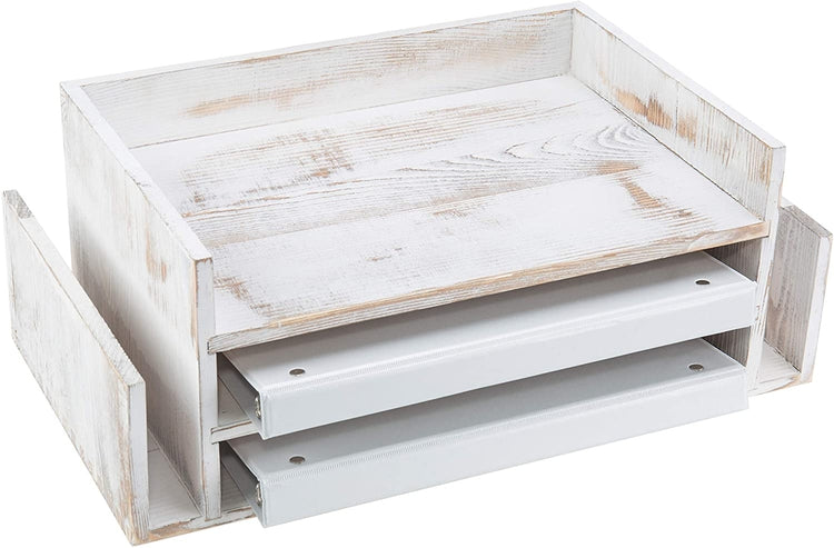 3-Tier Whitewashed Wood Office Desktop Document Tray and Mail Sorter-MyGift