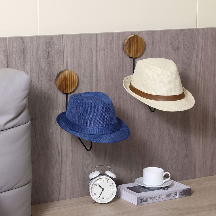 Wood and Industrial Black Metal Wire Floating Cap Holder Organizer Entryway Display, Hat Rack, Set of 4-MyGift