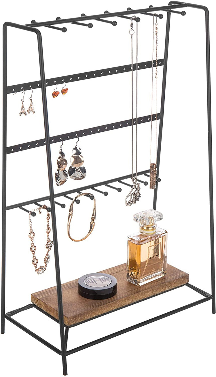 4 Tier Black Metal Jewelry Storage Stand with Wooden Base – MyGift