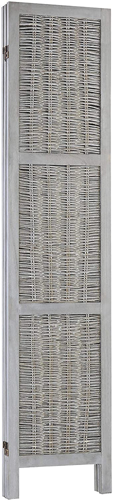 Woven 3-Panel Vintage Gray Wood Room Divider w/ Dual-Hinges-MyGift