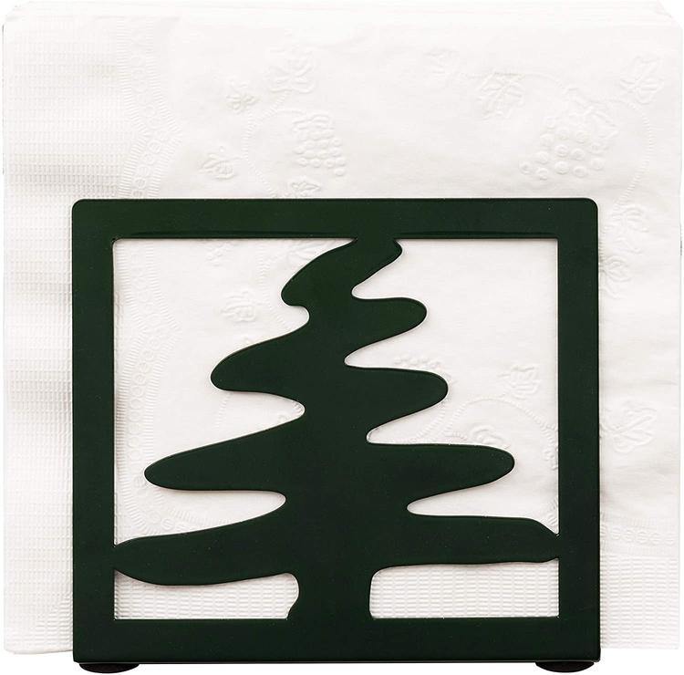 Forest Green Metal Napkin Holder w/ Modern Christmas Tree Design - MyGift