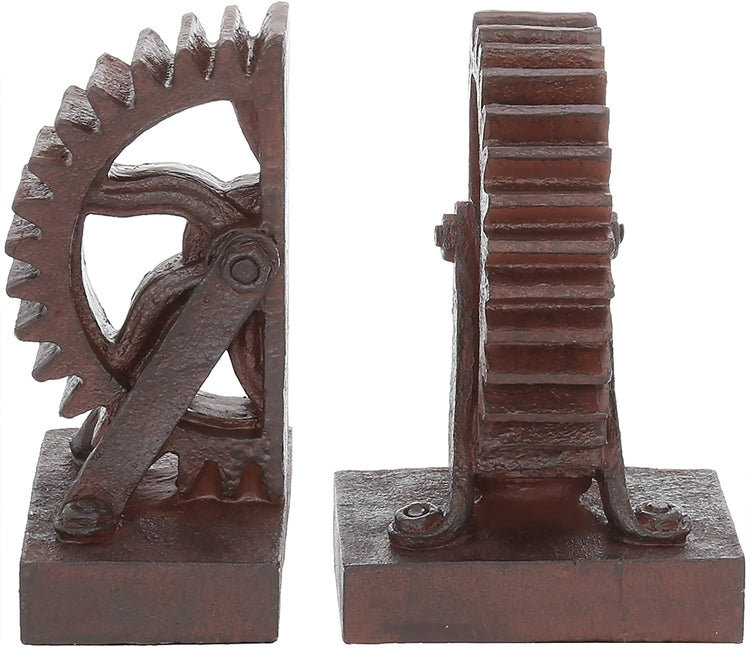 1 Pair, Realistic Industrial Gear-Shaped Bronze-Tone Bookends-MyGift